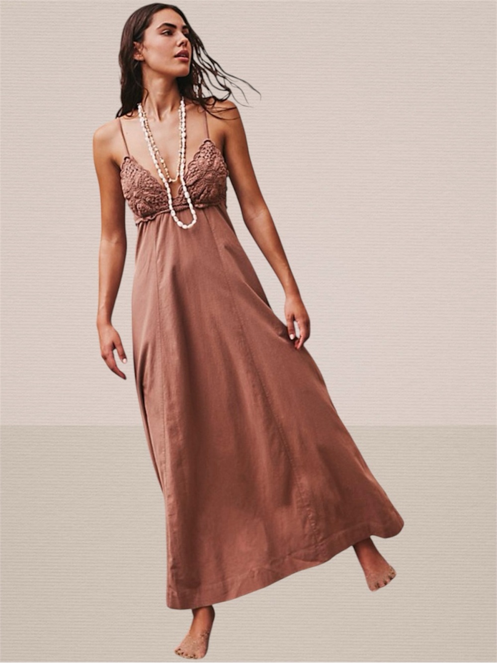 Free People Lovey Bohemian Maxi Dress in Browny Size Small
